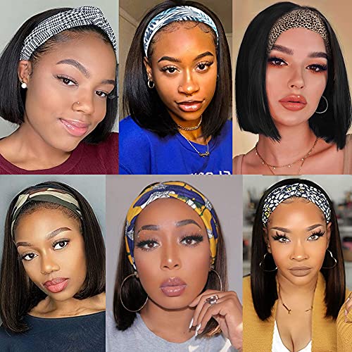 Headband Wigs of Straight Human Hair, and Glueless at 150% Density. None Lace Front Wigs Brazilian Machine Made Easy Wear Headband Wigs.