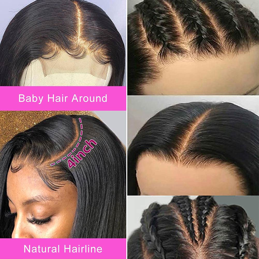 Lace Front Wigs Human Hair, Body Wave 4x4 Lace Closure Wigs with Pre Plucked baby hair at 150% Density (22 Inch)