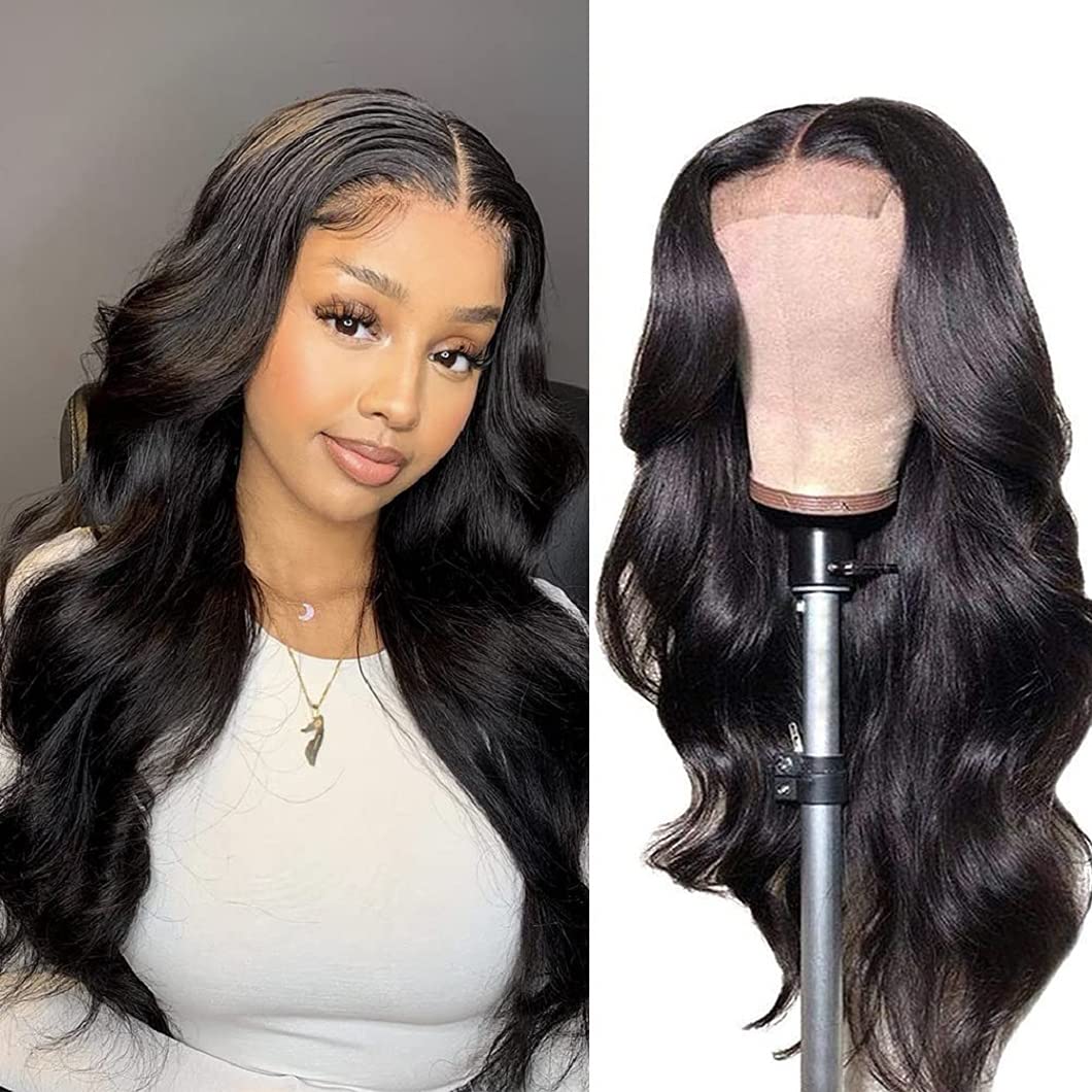 Lace Front Wigs Human Hair, Body Wave 4x4 Lace Closure Wigs with Pre Plucked baby hair at 150% Density (22 Inch)