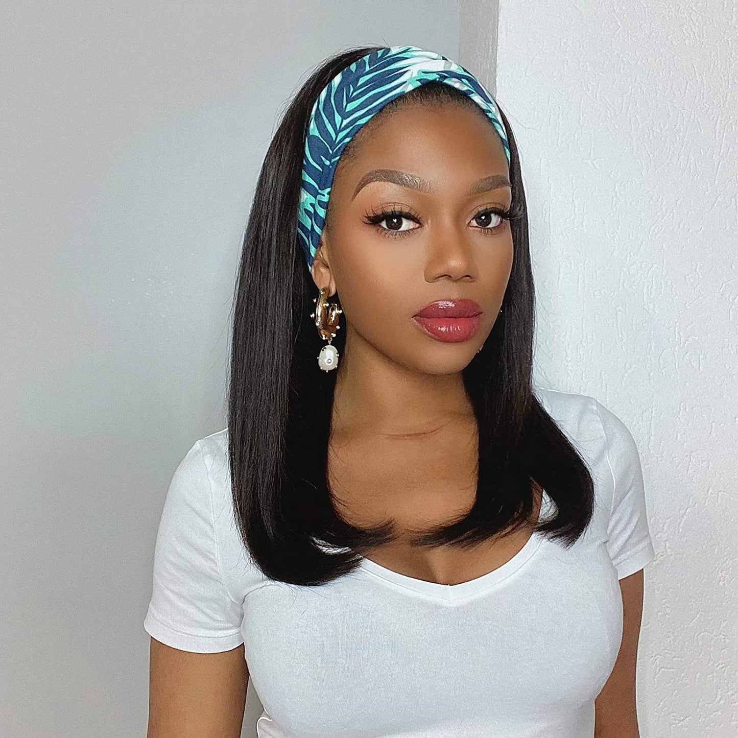 Headband Wigs of Straight Human Hair, and Glueless at 150% Density. None Lace Front Wigs Brazilian Machine Made Easy Wear Headband Wigs.