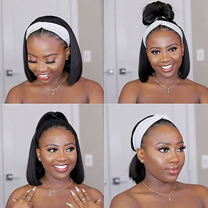 Headband Wigs of Straight Human Hair, and Glueless at 150% Density. None Lace Front Wigs Brazilian Machine Made Easy Wear Headband Wigs.