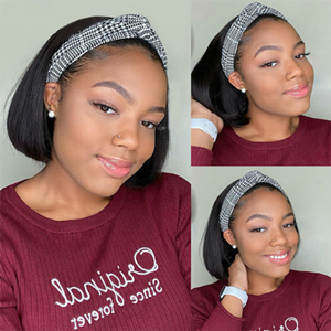 Headband Wigs of Straight Human Hair, and Glueless at 150% Density. None Lace Front Wigs Brazilian Machine Made Easy Wear Headband Wigs.
