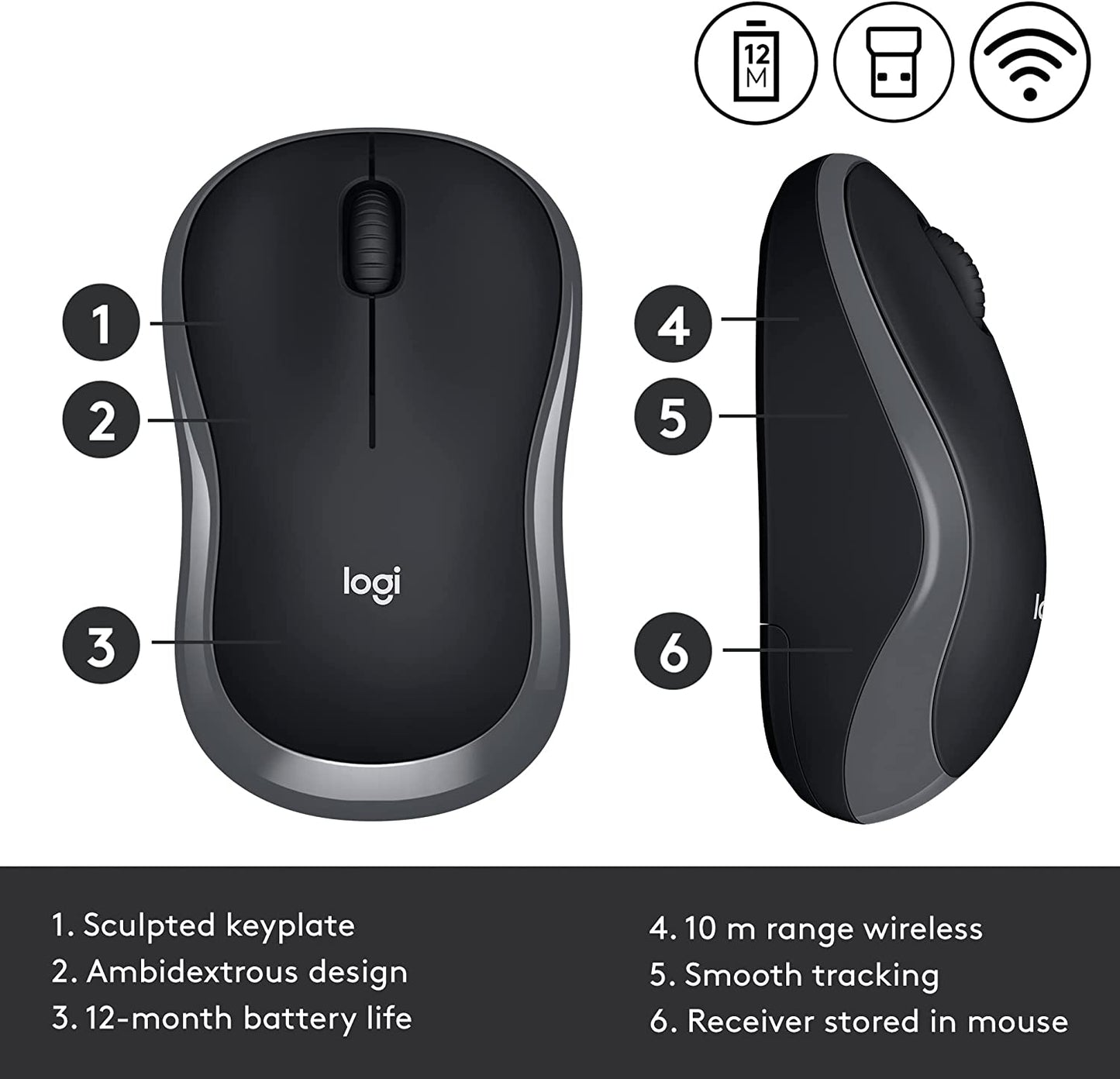Logitech M185 Wireless Computer Mouse with USB Receiver