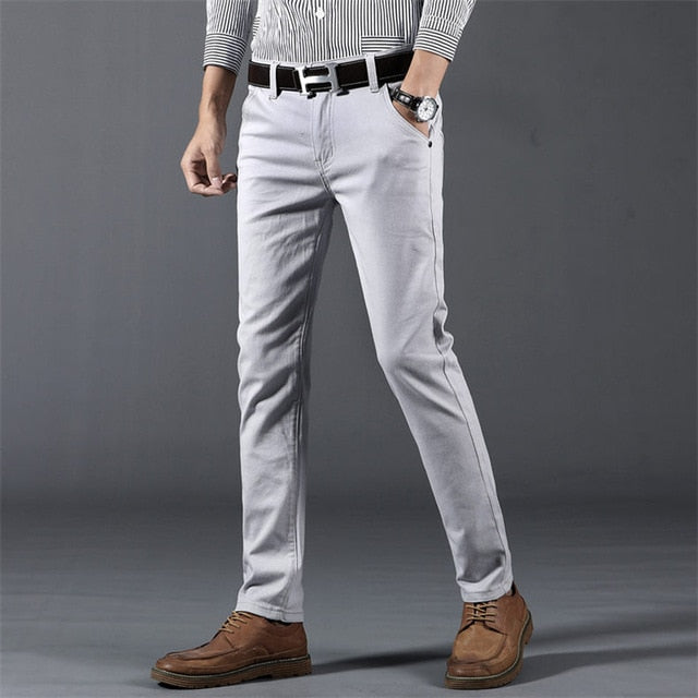 6 Color Casual Khaki Pants for Men. Casual Elastic Straight Trousers in Gray, White,and Navy