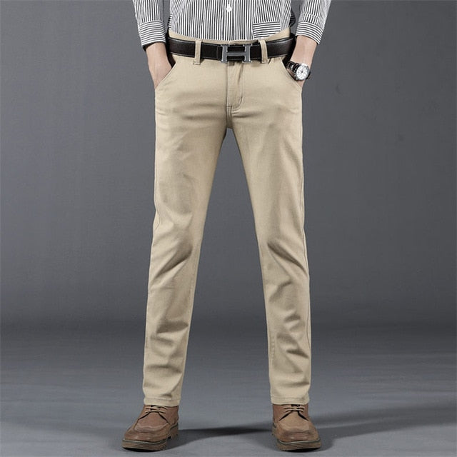 6 Color Casual Khaki Pants for Men. Casual Elastic Straight Trousers in Gray, White,and Navy
