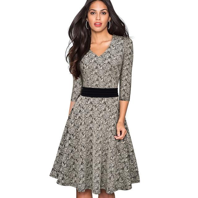 Nice-forever Vintage Black Flower Elegant Lace Ruffle vestidos See Through Sleeve. A-Line Pinup Business Women Flare Dress