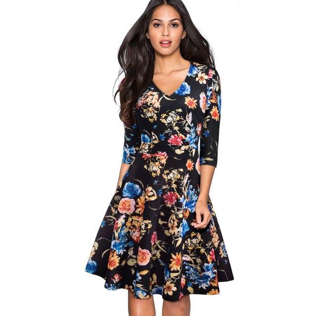 Nice-forever Vintage Black Flower Elegant Lace Ruffle vestidos See Through Sleeve. A-Line Pinup Business Women Flare Dress