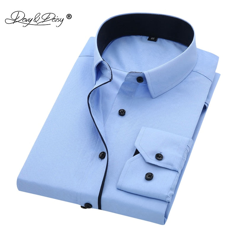 DAVYDAISY Men's Shirt Regular fit. Long Sleeve Twill Solid Formal Business Shirt.