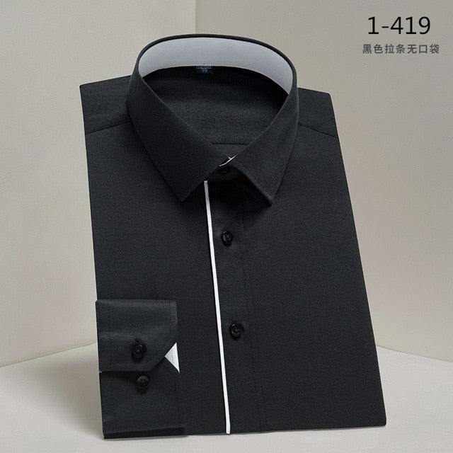 DAVYDAISY Men's Shirt Regular fit. Long Sleeve Twill Solid Formal Business Shirt.