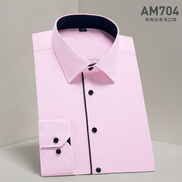 DAVYDAISY Men's Shirt Regular fit. Long Sleeve Twill Solid Formal Business Shirt.