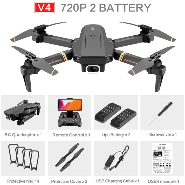 V4 WIFI FPV Drone. WiFi live video FPV 4K/1080P HD Wide Angle Camera Foldable Altitude Hold Durable RC Drone.