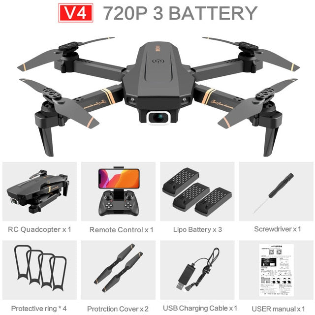 V4 WIFI FPV Drone. WiFi live video FPV 4K/1080P HD Wide Angle Camera Foldable Altitude Hold Durable RC Drone.
