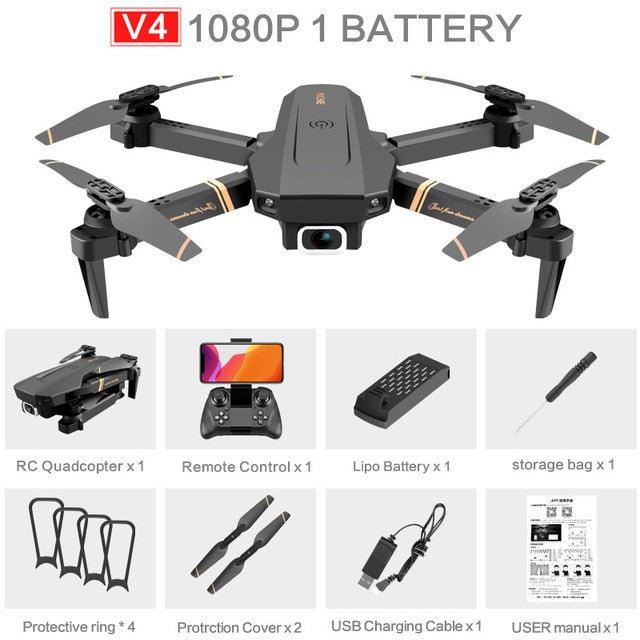 V4 WIFI FPV Drone. WiFi live video FPV 4K/1080P HD Wide Angle Camera Foldable Altitude Hold Durable RC Drone.