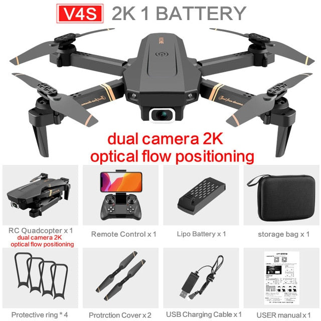 V4 WIFI FPV Drone. WiFi live video FPV 4K/1080P HD Wide Angle Camera Foldable Altitude Hold Durable RC Drone.