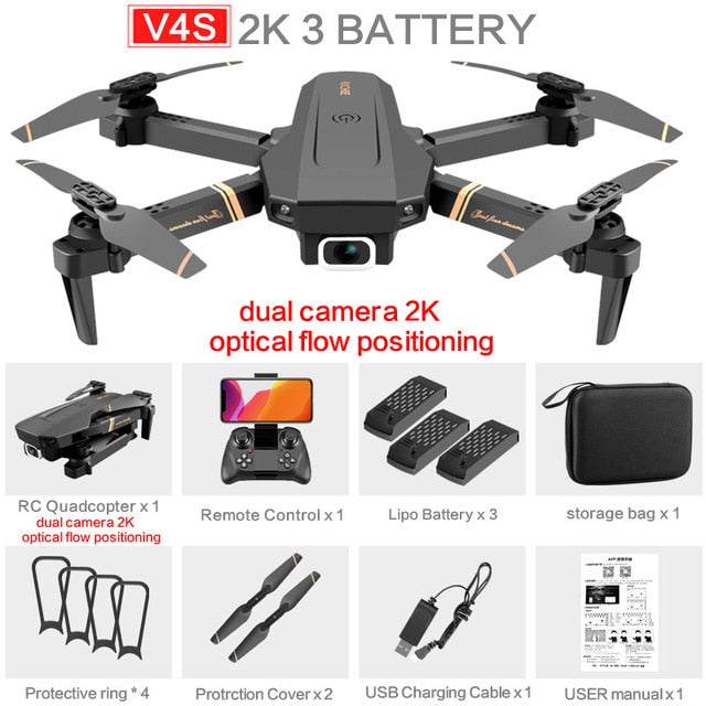 V4 WIFI FPV Drone. WiFi live video FPV 4K/1080P HD Wide Angle Camera Foldable Altitude Hold Durable RC Drone.