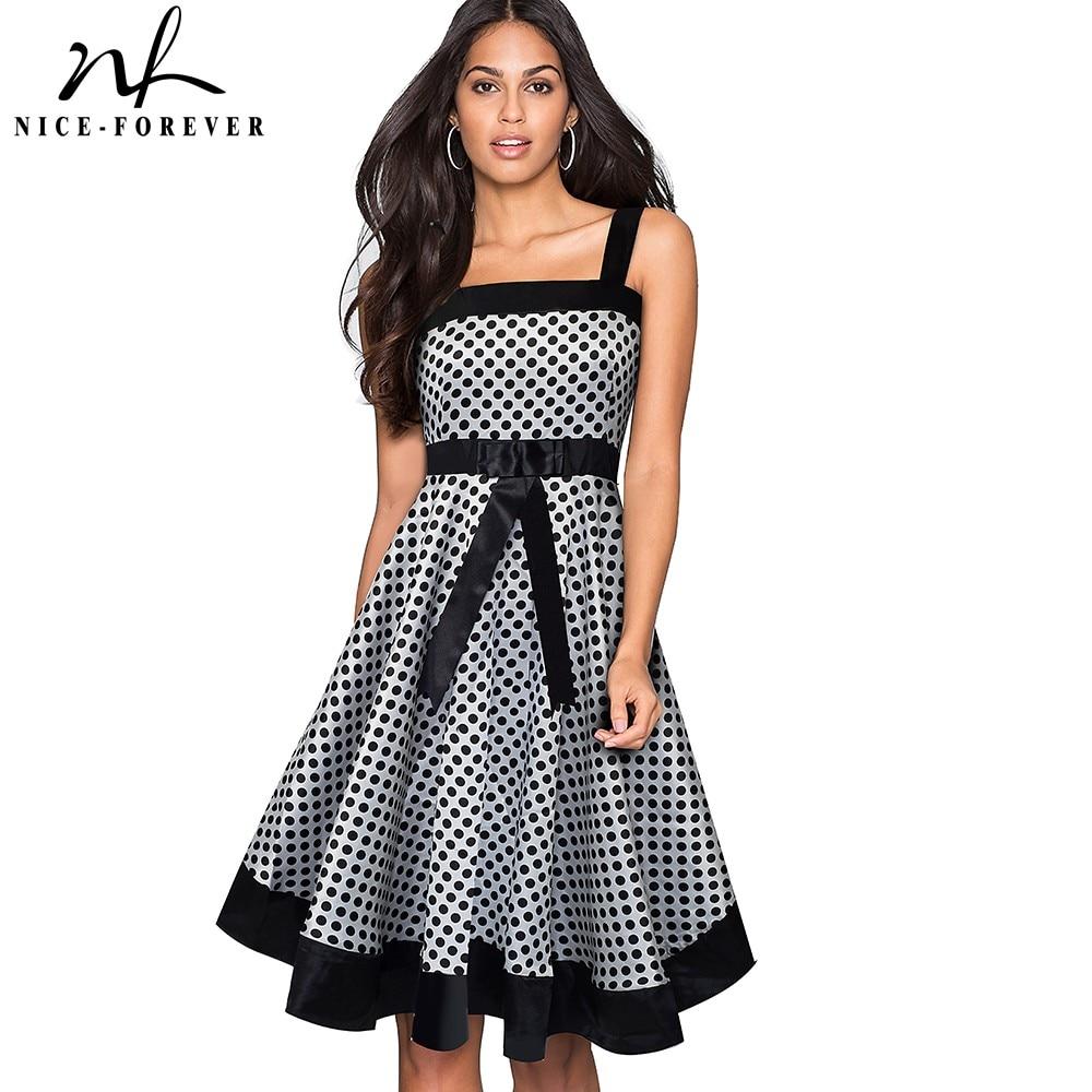 Summer Retro Polka dots Patchwork Flare Swing Dress.