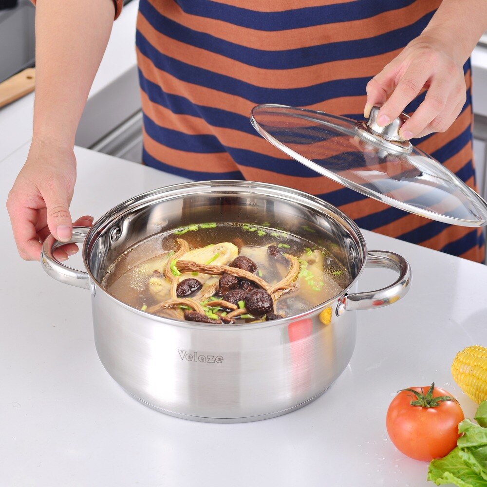 Velaze Cookware Set 12-Piece Kitchen Stainless Steel Cooking Pot & Pan Sets,Induction Safe,Saucepan,Casserole,pan with Glass lid
