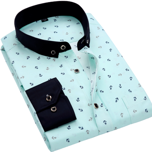 Men Shirt Long Sleeve Floral Printing Plaid Fashion Pocket Casual Shirts. 100% Polyester Soft Comfortable Men Shirt.