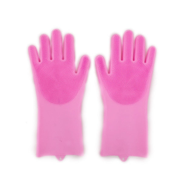 1Pair Dishwashing Cleaning Gloves Magic Silicone Rubber Dish Washing Glove for Household Scrubber Kitchen Clean Tool Scrub
