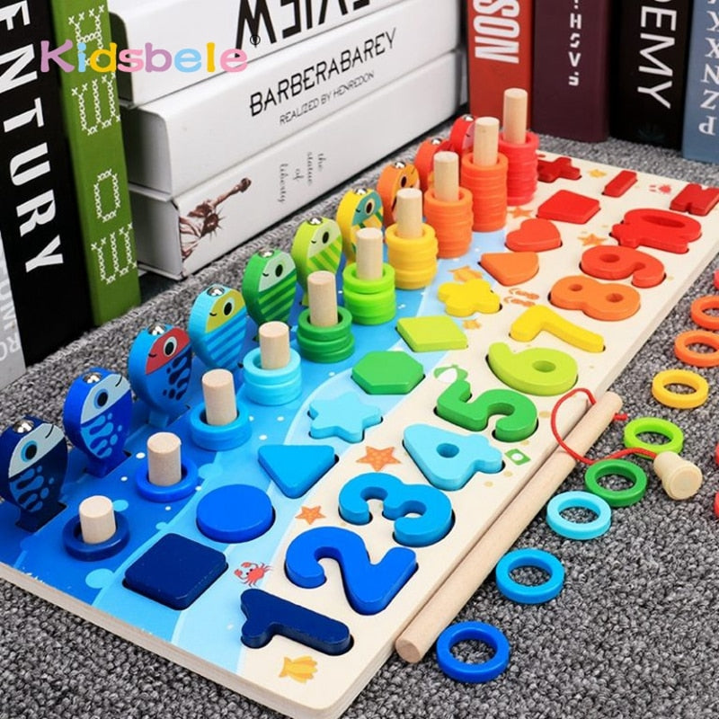 Mathematics Montessori Kids,Counting Wooden Sticker, Kids Number and shape Cognition,early Educational Toy.