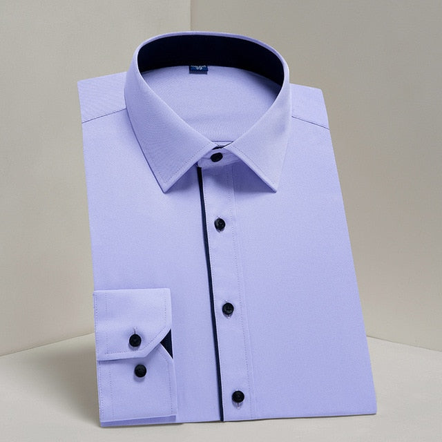 DAVYDAISY Men's Shirt Regular fit. Long Sleeve Twill Solid Formal Business Shirt.