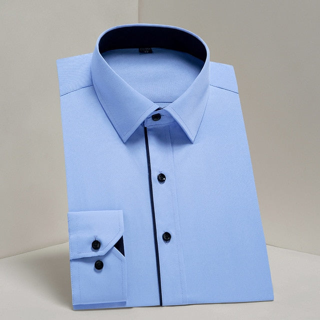 DAVYDAISY Men's Shirt Regular fit. Long Sleeve Twill Solid Formal Business Shirt.