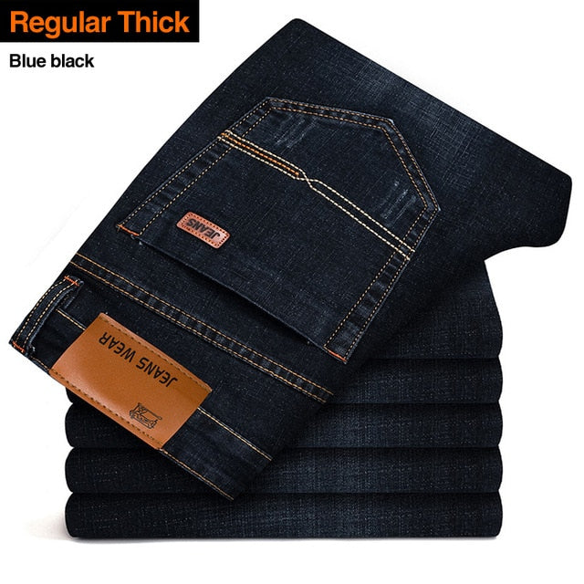 Men's Jeans Classic Style, Casual Stretch Slim Jean Pants. Denim Black and Blue Trousers.