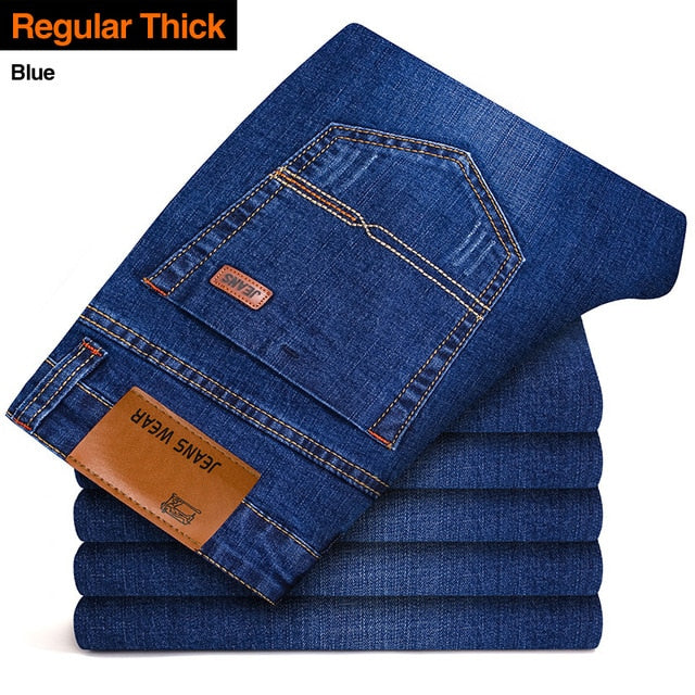 Men's Jeans Classic Style, Casual Stretch Slim Jean Pants. Denim Black and Blue Trousers.