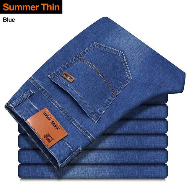Men's Jeans Classic Style, Casual Stretch Slim Jean Pants. Denim Black and Blue Trousers.