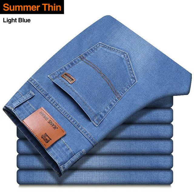 Men's Jeans Classic Style, Casual Stretch Slim Jean Pants. Denim Black and Blue Trousers.