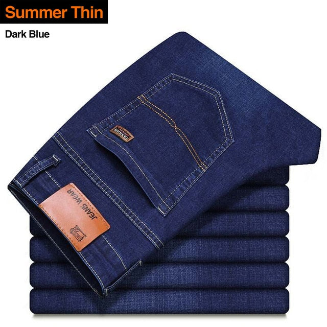 Men's Jeans Classic Style, Casual Stretch Slim Jean Pants. Denim Black and Blue Trousers.