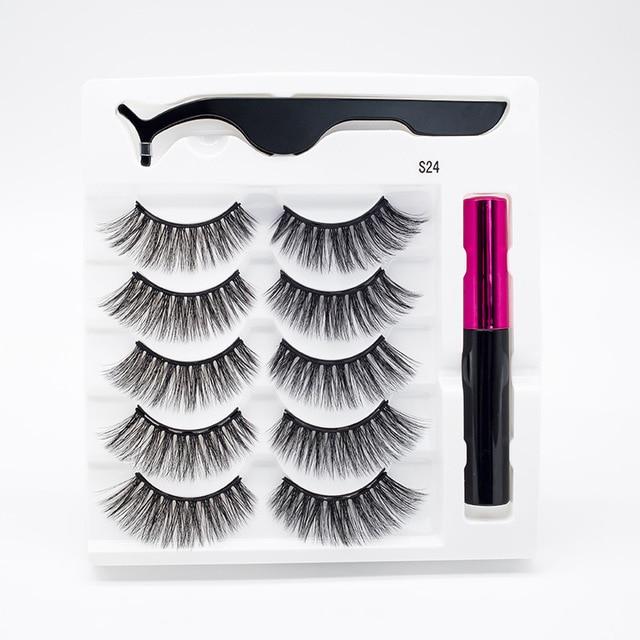 5 Pairs/Set Magnetic Eyelashes. False Lashes for Repeated Use and liquid Eyeliner With Tweezer Makeup Set.