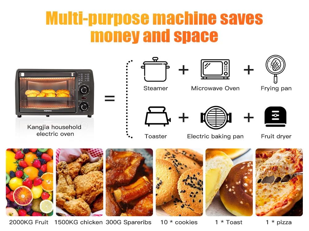 Electric Oven Multi-function Stainless Steel with Timer. 13L Mini Pizza Oven for baking, broiling and roasting.