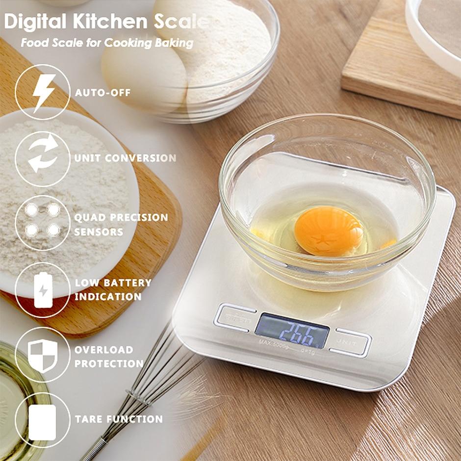 Digital Kitchen Scale, LCD Display 1g/0.1oz Precise Stainless Steel Food Scale for Cooking and Baking.