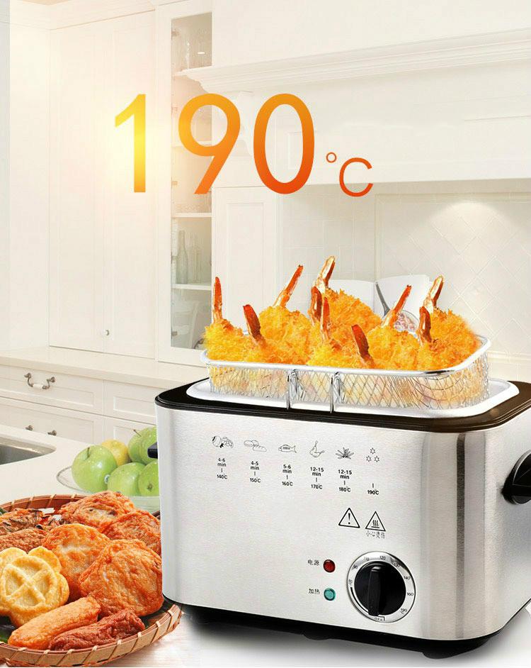 Stainless Steel Single Tank 1.5L Electric Deep Fryer. Smokeless Frying Pot Grill for French fries, chicken and more