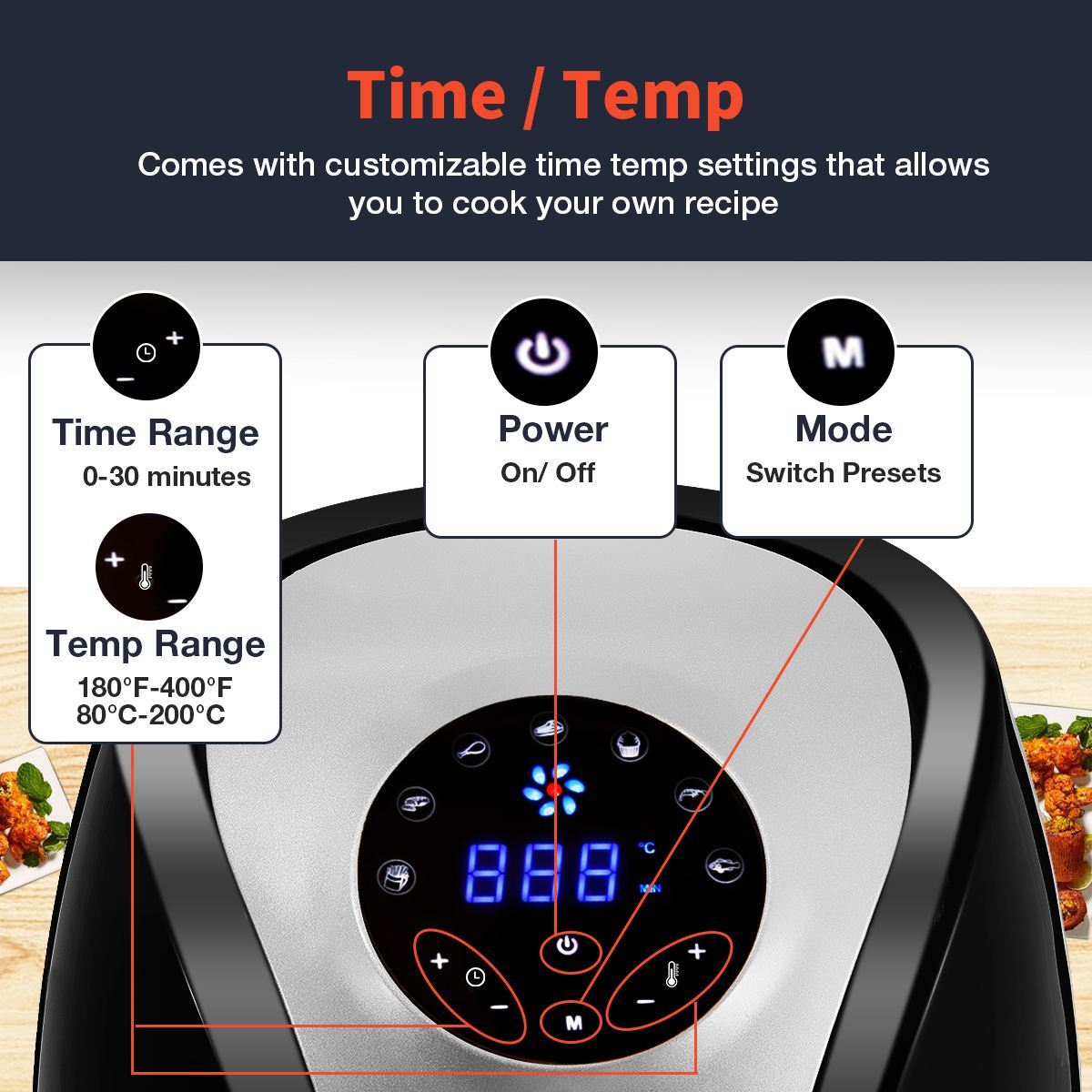 Air Fryer Cooker. Multifunction Smart Touch LCD Deep Airfryer for French fries Pizza.