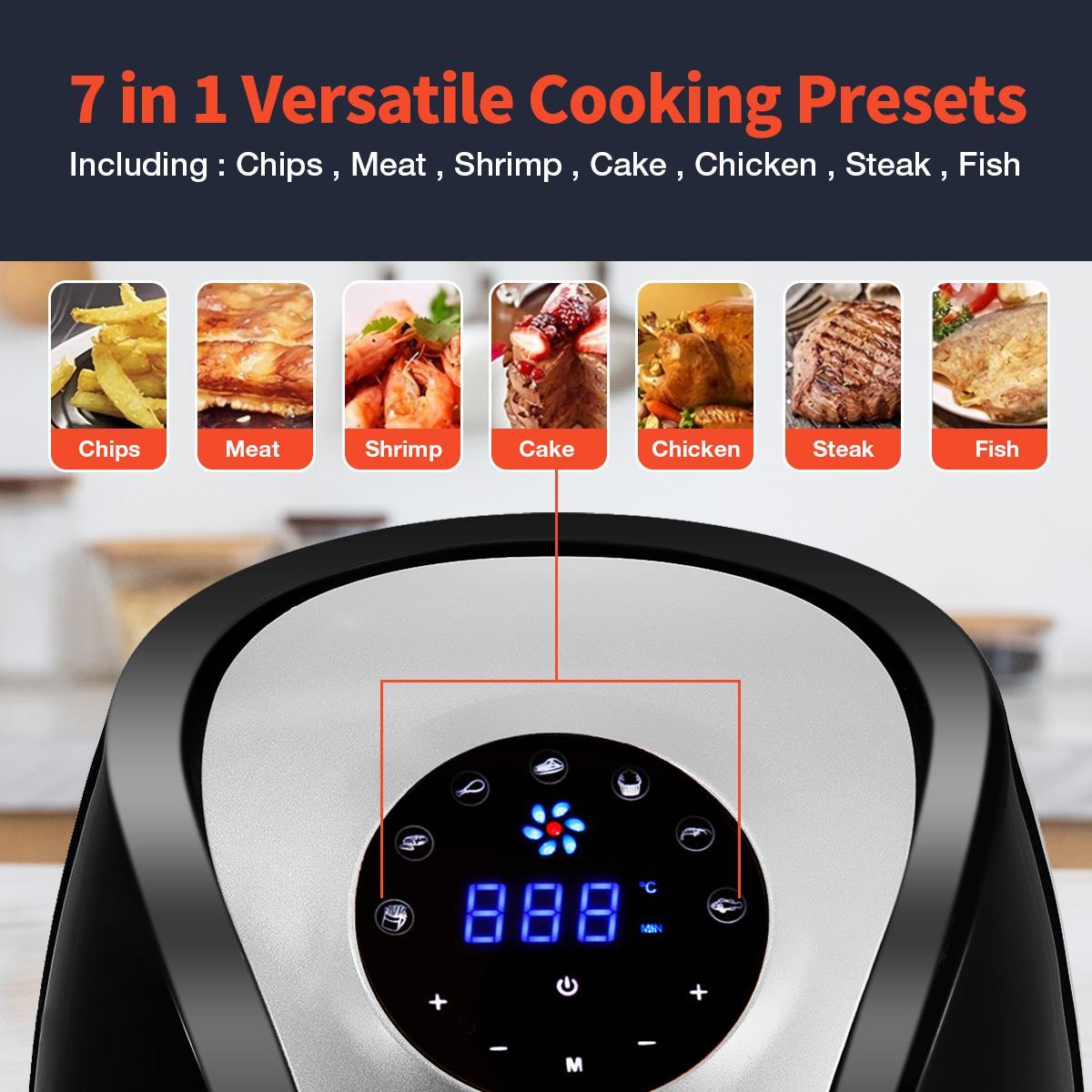 Air Fryer Cooker. Multifunction Smart Touch LCD Deep Airfryer for French fries Pizza.