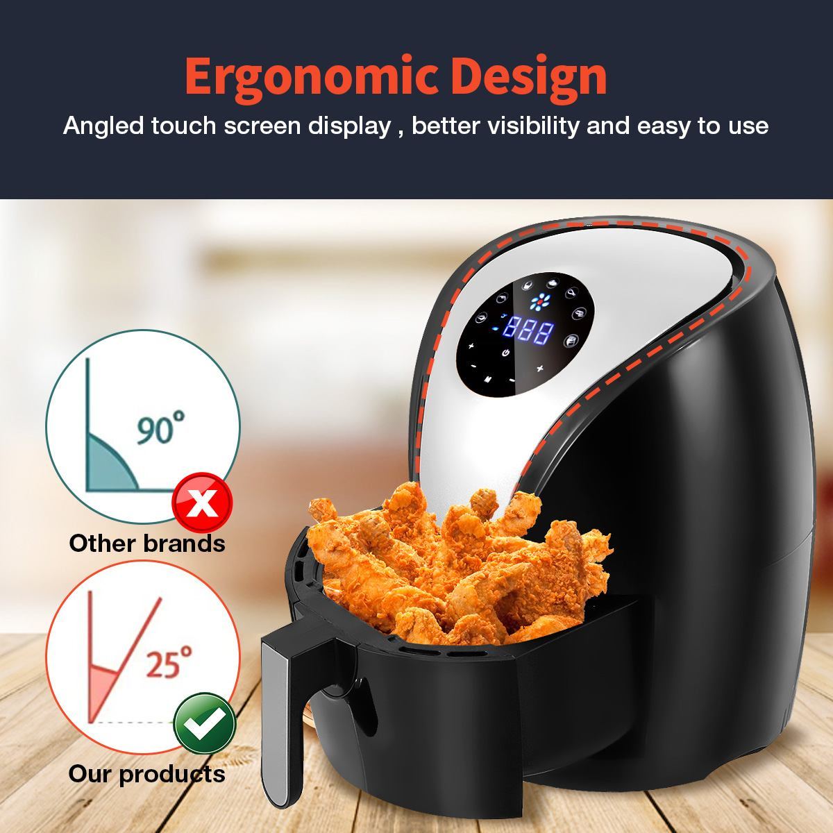 Air Fryer Cooker. Multifunction Smart Touch LCD Deep Airfryer for French fries Pizza.