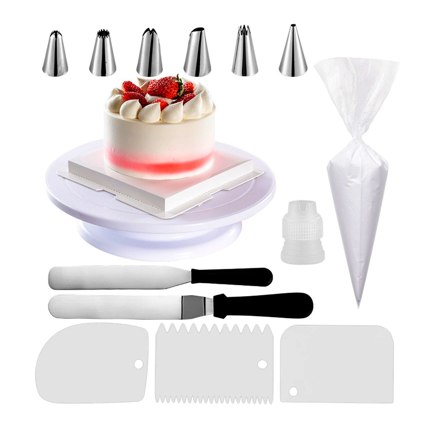 14 Pcs/set Pastry Bags Cake Turntable Cream Spatula Scraper Cake Piping Nozzles Tips Baking Tools Set.