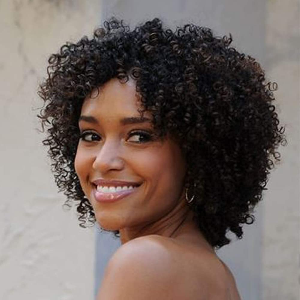 Brazilian Short Afro Kinky Curly Bob Wigs No Lace Front Machine Made Wigs(Black)