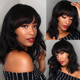 Short Bob Wigs with bangs Body Wave Human Hair Wig. None Lace Front Wigs With Bangs at 130% Density