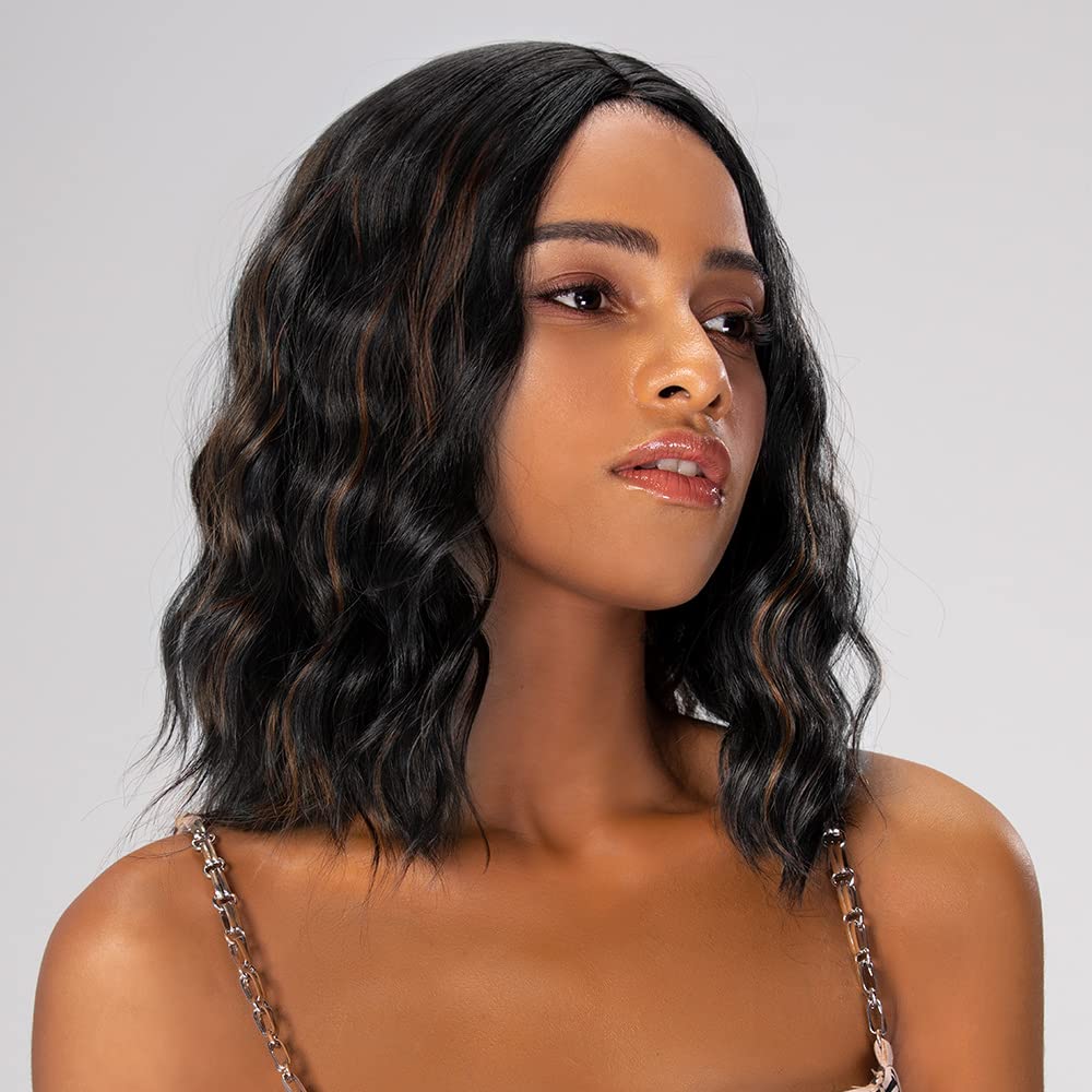 Short Bob Wigs with bangs Body Wave Human Hair Wig. None Lace Front Wigs With Bangs at 130% Density