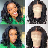 Short Bob Wigs with bangs Body Wave Human Hair Wig. None Lace Front Wigs With Bangs at 130% Density