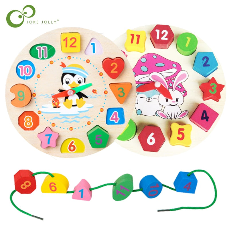 Math Toy Digital Clock,with Wooden Toys Geometric Shape Matching numbers.