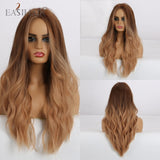 Long Ombre Brown Synthetic Wigs, Middle Part Wavy Wigs,Heat Resistant Fiber Hair Wigs.