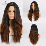 Long Ombre Brown Synthetic Wigs, Middle Part Wavy Wigs,Heat Resistant Fiber Hair Wigs.