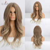 Long Ombre Brown Synthetic Wigs, Middle Part Wavy Wigs,Heat Resistant Fiber Hair Wigs.