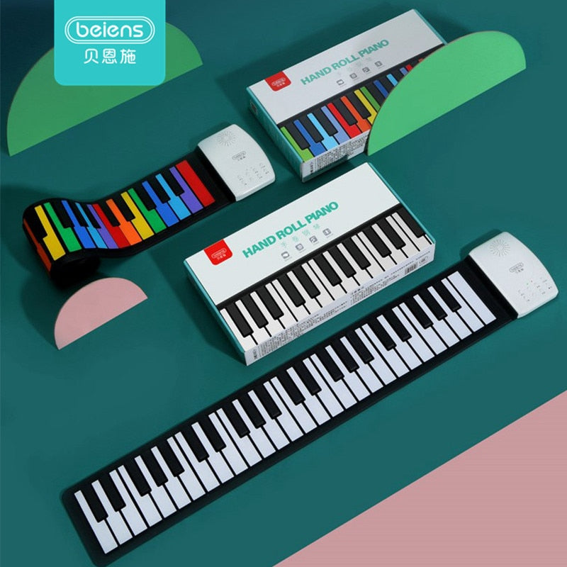 Beiens Portable 49 Keys Digital Keyboard Roll-Up Piano Silicone Electric Hand Piano Gift for Kids Child Toy Musical Instruments