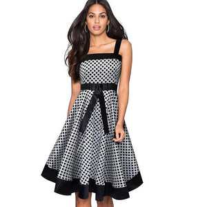 Summer Retro Polka dots Patchwork Flare Swing Dress.