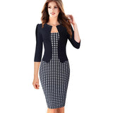 Nice-forever One-piece Faux Jacket Brief Elegant Patterns Work dress. Office Bodycon 3/4 Or Full Sleeve Sheath Dress.